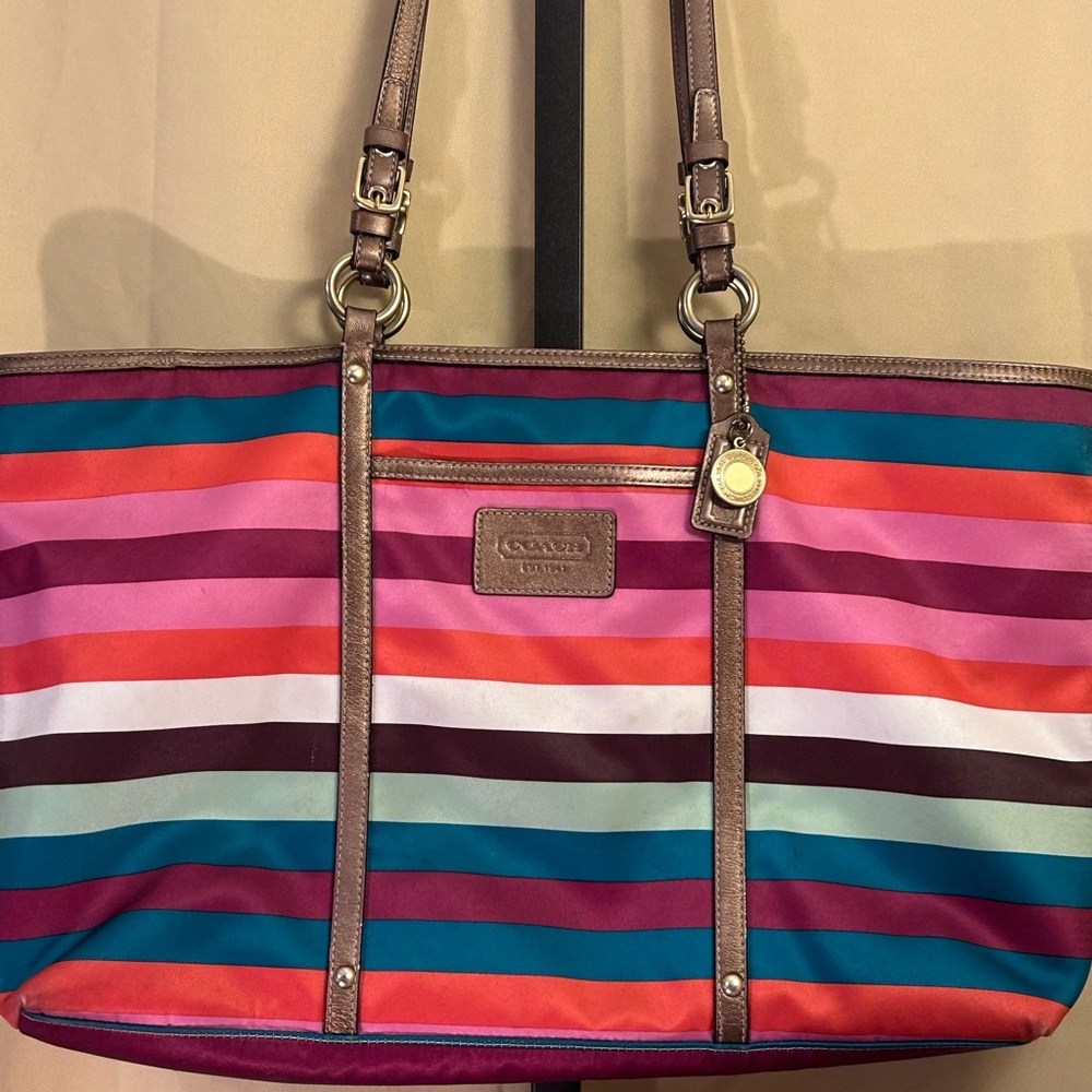 Coach Legacy Striped Sateen Tote Bag